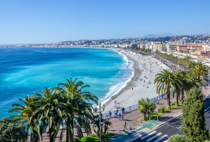 Front view of the Mediterranean sea, bay of Angels, Nice, France