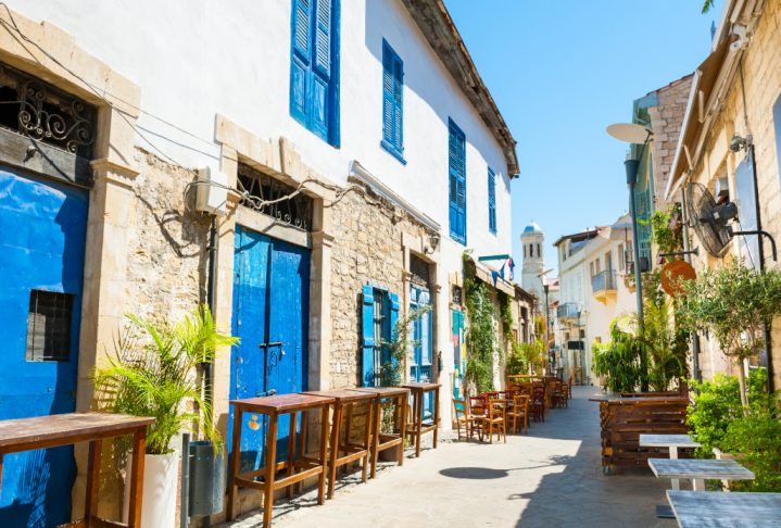 Beautiful old street in Limassol, Cyprus. Travel and vacation