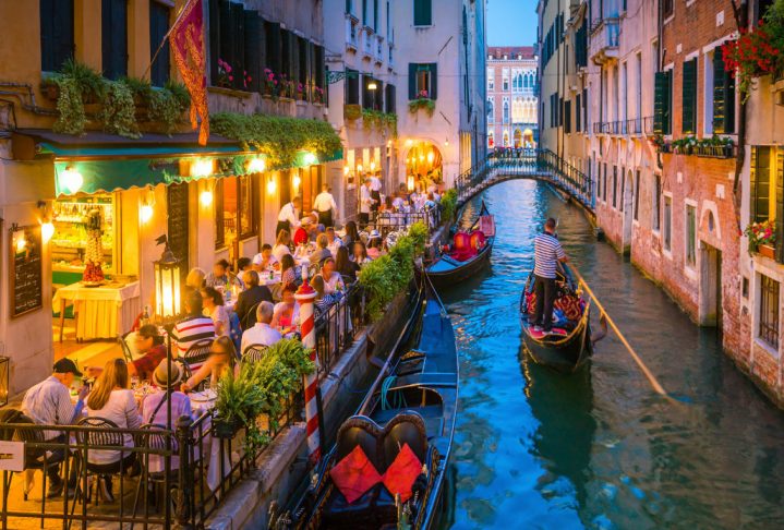 View of canal in Venice Italy at night