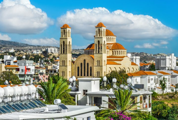 View on Paphos town and Agioi Anargyroi church, Paphos, Cyprus