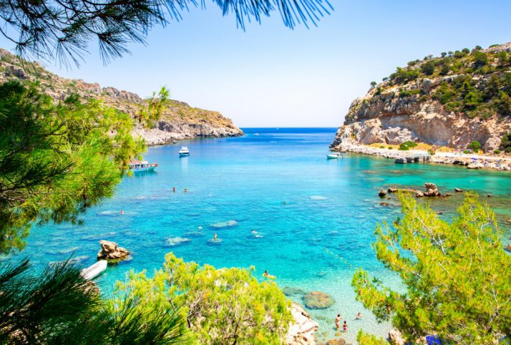 Scenic Anthony Quinn Bay on Rhodes Island, Mediterranean Sea, Greece