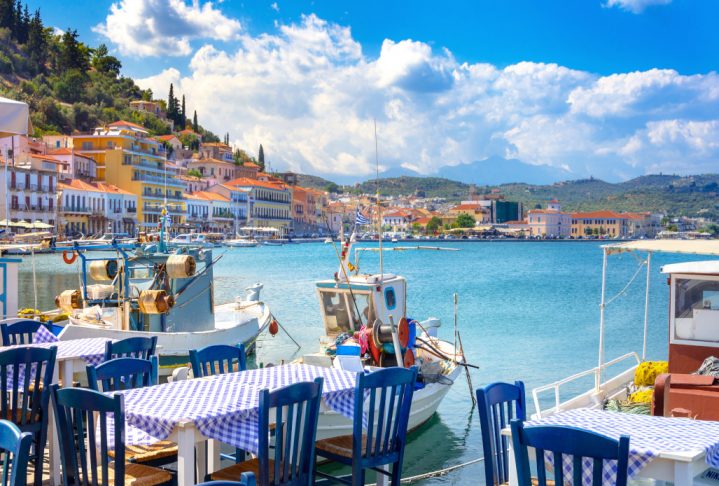 View of the picturesque coastal town of Gythio, Peloponnese, Greece.