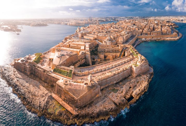 Fort St Elmo, Valletta, Malta, aerial view. Valletta is the southernmost capital of Europe