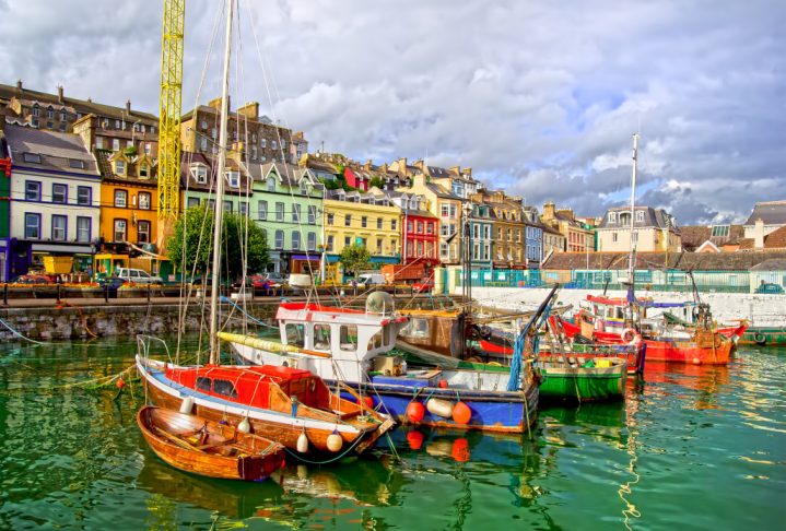 Picturesque scenery of the Cobh town harbour in Ireland, Cork County, HDR technique