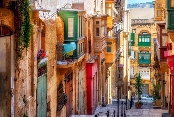 Narrow street in Valletta - the capital of Malta.